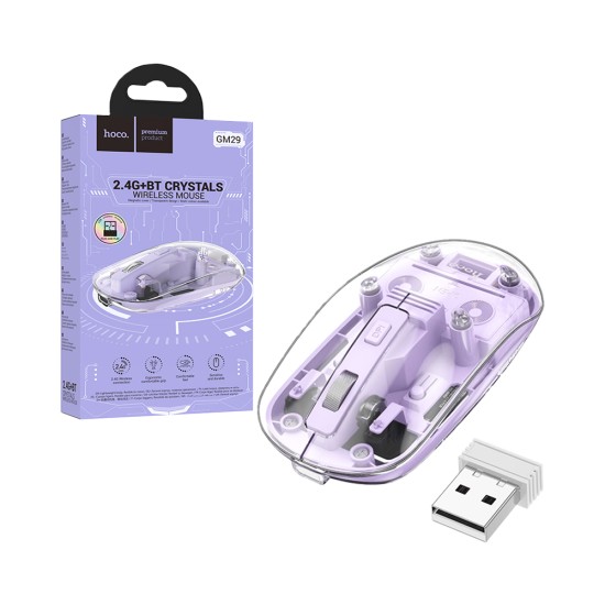 Rato Sem Fio Hoco GM29 Crystals 2,4Ghz Roxo Romântico Rato Sem Fio Hoco GM29 Crystals 2,4Ghz Roxo Romântico